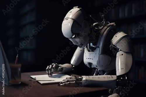 Artificial intelligence robot writing and solving problems.  © Edge of Art 