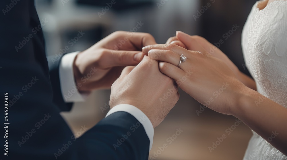 Bride putting a ring on the grooms hand