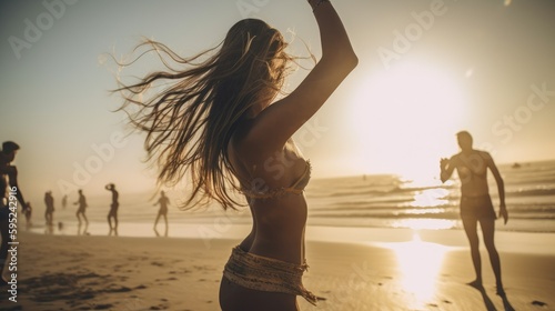 Girl in a bikini dancing on the beach