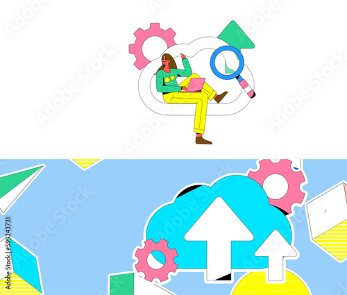 Business collaboration cloud computing flat vector concept operation hand drawn illustration 