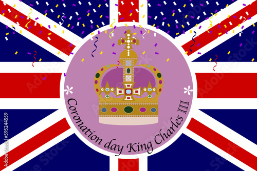 crown coronation King Charles III UK Union Jack flag crown background vector illustration party 