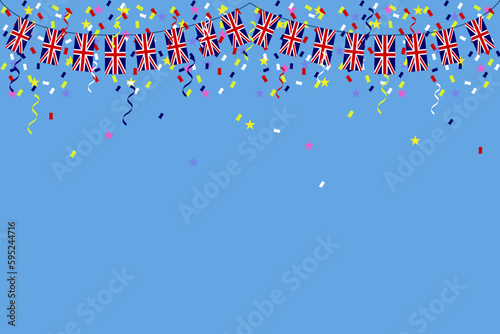 coronation King Charles III UK Union Jack flag background vector illustration garland party 