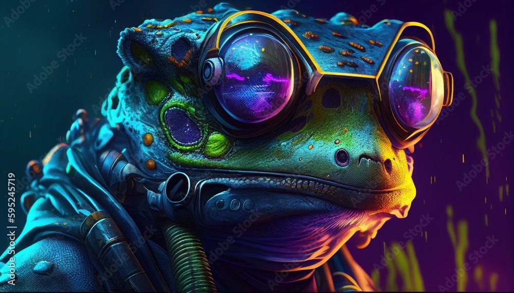 Frog in cyberpunk style by Generative AI