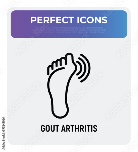 Gout arthritis on foot, joint inflammation thin line icon. Osteoarthritis. Vector illustration.