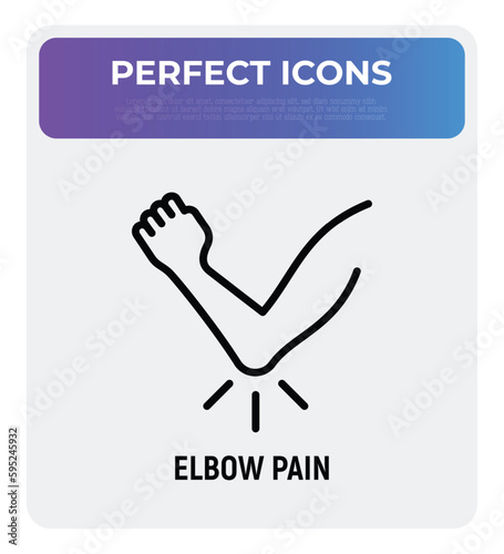 Elbow pain, arthritis symptom thin line icon. Joint inflammation. Vector illustration.