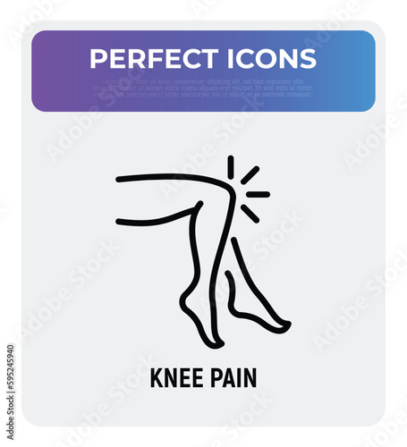 Knee pain, arthritis symptom thin line icon. Joint inflammation. Vector illustration.