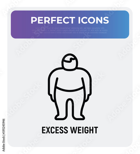 Obesity, excess weight thin line icon. Overweight, unhealthy body, dieting. Chubby man. Vector illustration.