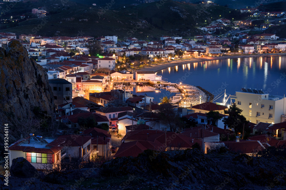 The old port of Myrina on the island of Limnos, at the blue hour.
