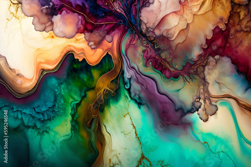 Marble ink abstract art from exquisite original painting for abstract background.  It was painted on high-quality paper texture to create a smooth marble background pattern of ombre alcohol ink AI