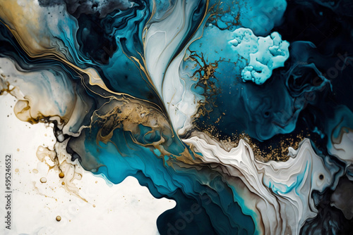 Marble ink abstract art from exquisite original painting for abstract background.  It was painted on high-quality paper texture to create a smooth marble background pattern of ombre alcohol ink AI