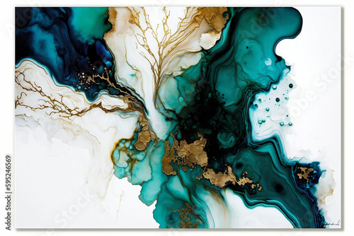 Marble ink abstract art from exquisite original painting for abstract background.  It was painted on high-quality paper texture to create a smooth marble background pattern of ombre alcohol ink AI