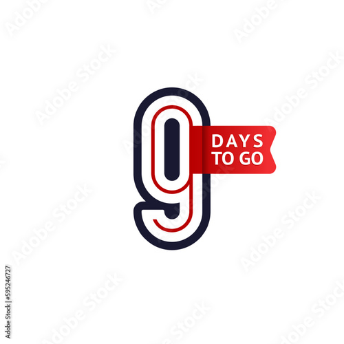 Number 9, countdown left day, the counter of days the start of the event, nine days to go sale price offer promo deal timer.