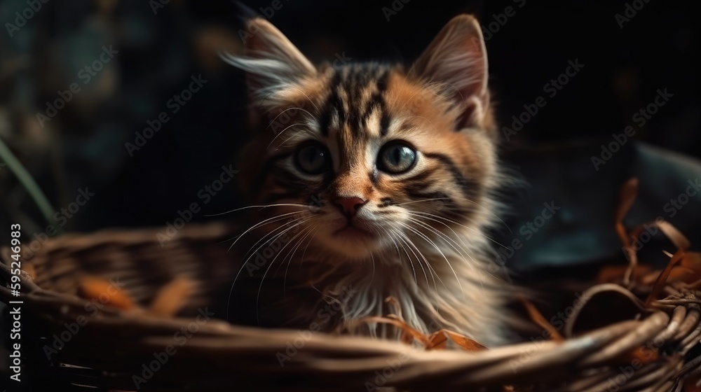cute kitten sitting in a baseket created using generative AI tools cute kitten sitting in a baseket created using generative AI tools
