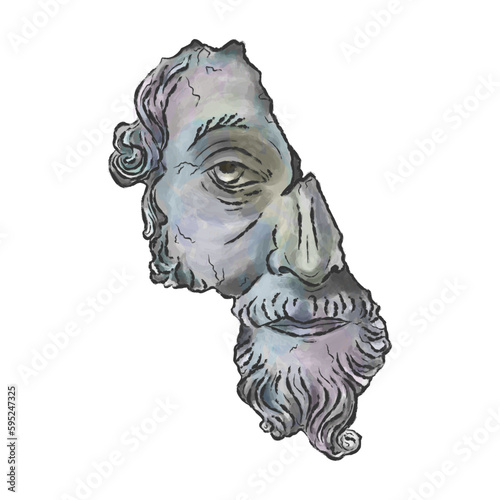 ruined stone statue, antique human face