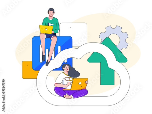 Business collaboration cloud computing flat vector concept operation hand drawn illustration
