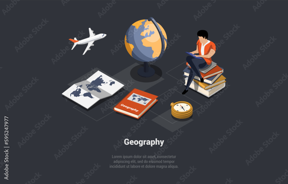 Geography Studying, Subject, Education And Science Concept. Man Sitting