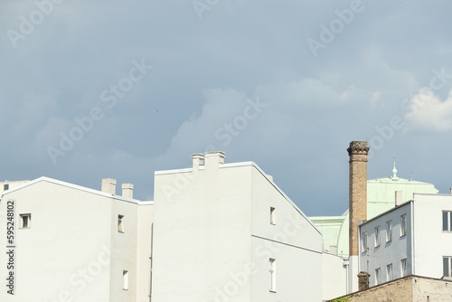 White building with blue sky and clouds in Belgrade 