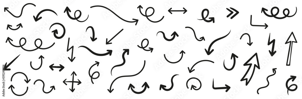 Set of arrows - Design and modern - Black and white - full strokes and calligraphic style - editable vector elements Set of arrows - Design and modern - Black and white - full strokes and calligraphic style - editable vector elements