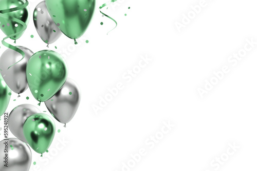 celebration green silver balloons and confetti 3d