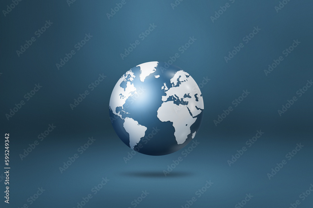World globe, earth map, isolated on blue. Horizontal background World globe, earth map, isolated on blue. Horizontal background