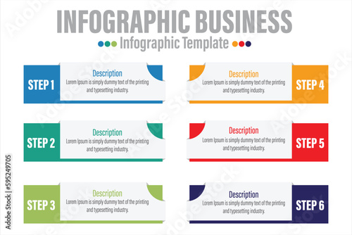 6 Steps, six 6 option Paper note shape elements with steps,road map,options,milestone,timeline,processes or workflow.Business data visualization.Creative step infographic template for presentation.