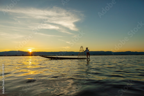 Mandalay, Myanmar, November 22, 2016: fishermen who go out fishing in mandalay, inle lake