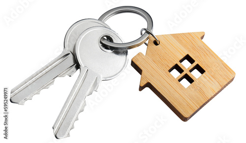 House keys with house shaped keychain, cut out
