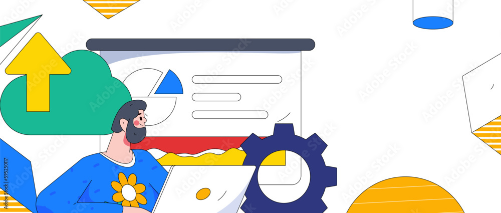 Business collaboration cloud computing flat vector concept operation hand drawn illustration
