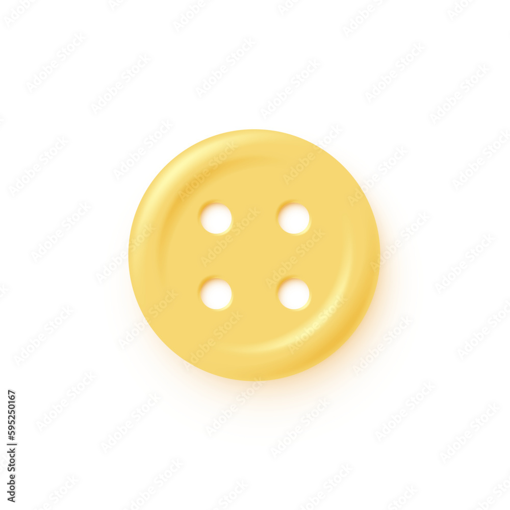 Round button for clothes vector illustration. 3D realistic isolated plastic sewing and dressmaking object, craft garment decoration, classic apparel button with four holes for fabric thread Round button for clothes vector illustration. 3D realistic isolated plastic sewing and dressmaking object, craft garment decoration, classic apparel button with four holes for fabric thread