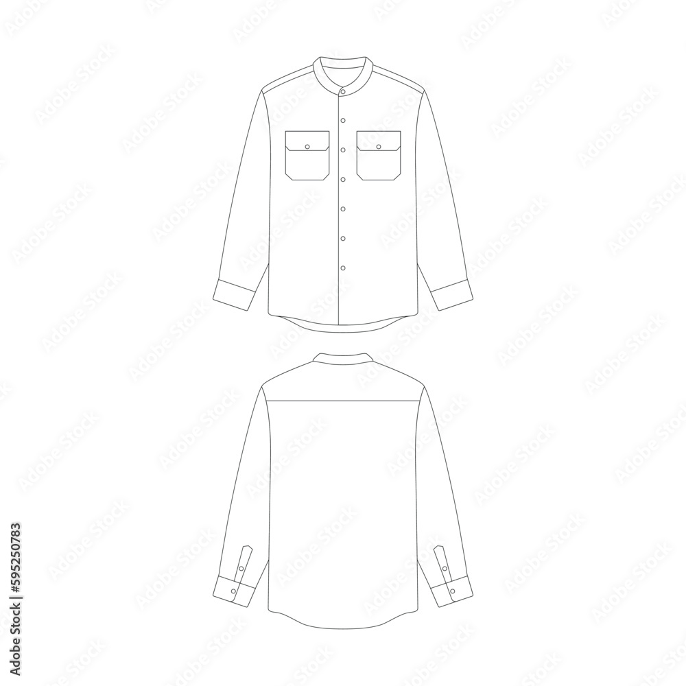 template long sleeve grandad collar shirt with two pocket vector illustration flat design outline clothing collection template long sleeve grandad collar shirt with two pocket vector illustration flat design outline clothing collection