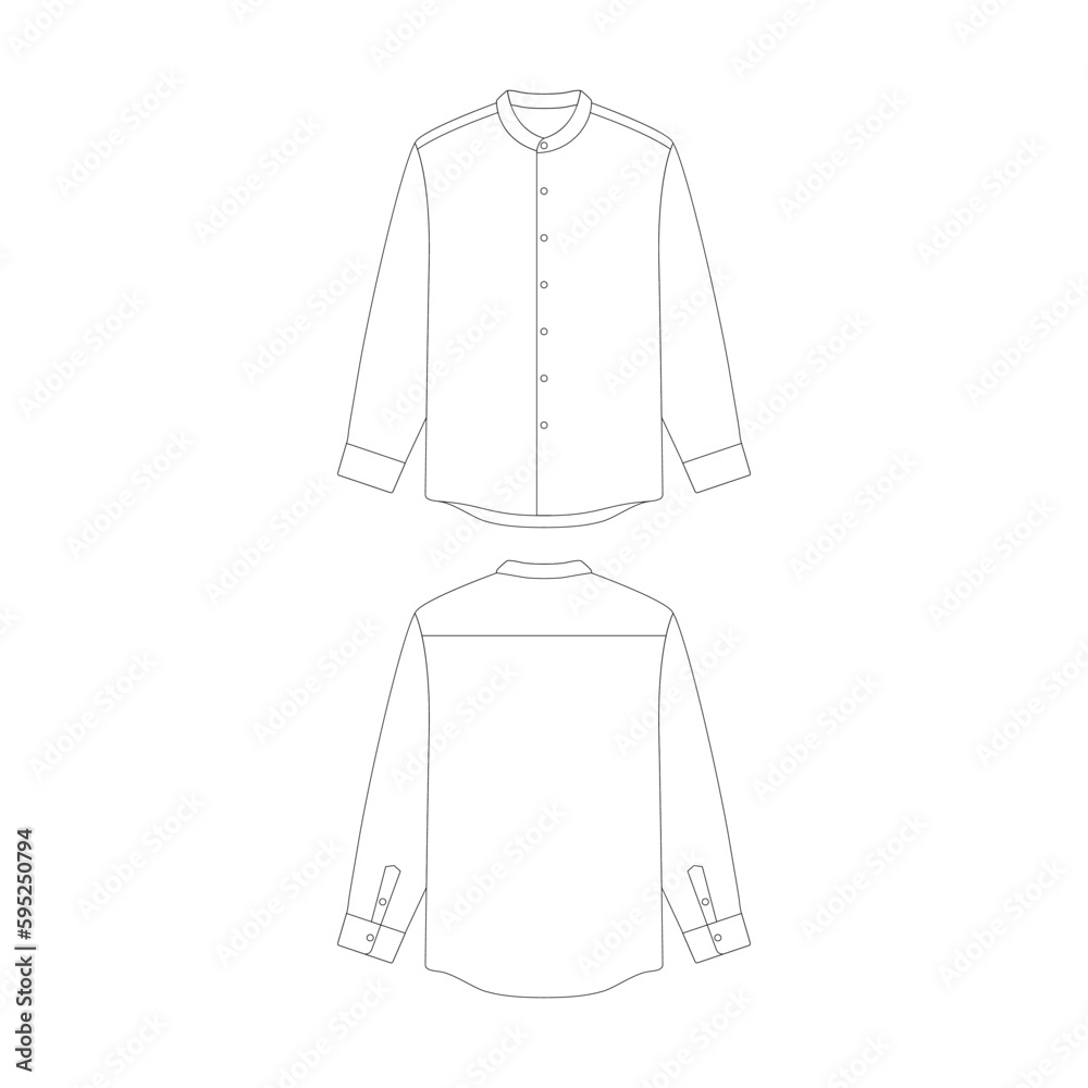 template long sleeve grandad collar shirt vector illustration flat design outline clothing collection template long sleeve grandad collar shirt vector illustration flat design outline clothing collection