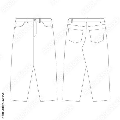 template baggy pants jeans vector illustration flat design outline clothing collection