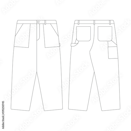 template baggy fit carpenter pants vector illustration flat design outline clothing collection