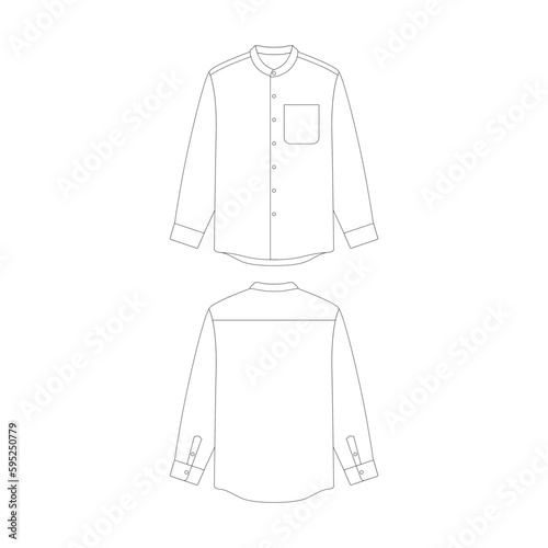 template long sleeve grandad collar shirt with-pocket vector illustration flat design outline clothing collection