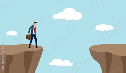 Working problem concept vector illustration. Businessman standing on mountain in flat design.