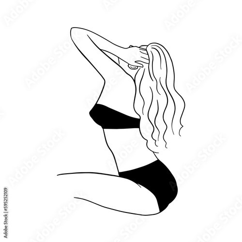 Minimalistic female figure. Linear female plus size bodies in lingerie or swimsuit. Modern line art style. Vector illustration. 