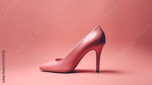High heels in pink color. Woman shoes on pink studio background. Horizontal banner composition. AI generated