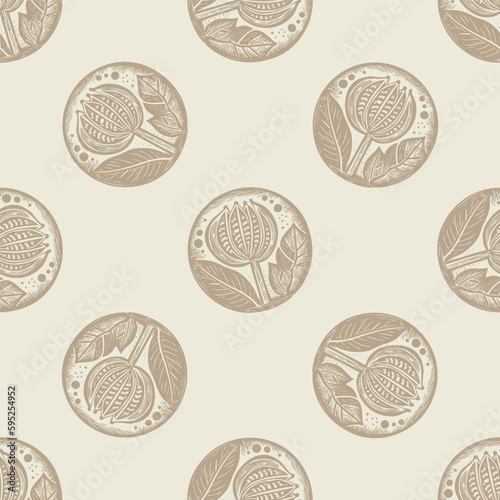 Scandi style floral seamless vector pattern. Whimsical linotype organic foliate graphic backdrop. 