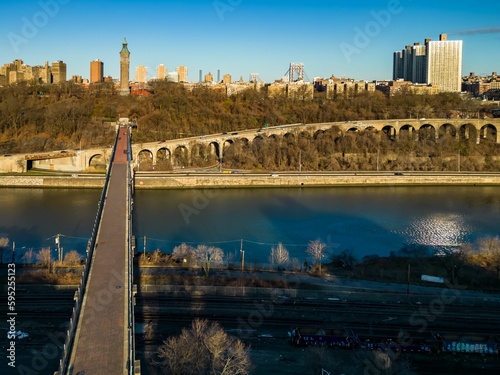 Aerial view of the Highbridge Water Tower, and the Highbridge Walkway over the Harlem River photo