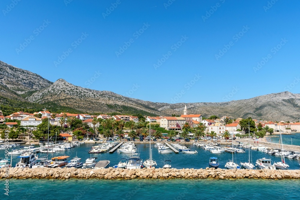 Beautiful shot of the sunny seaside town of Orebic on Peljesac peninsula in Croatia