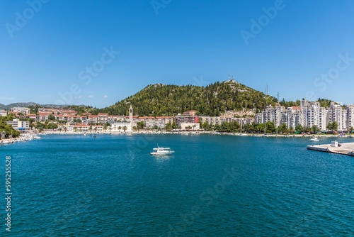 Stunning view of a tranquil bay near a coastal town. Ploce, Croatia.