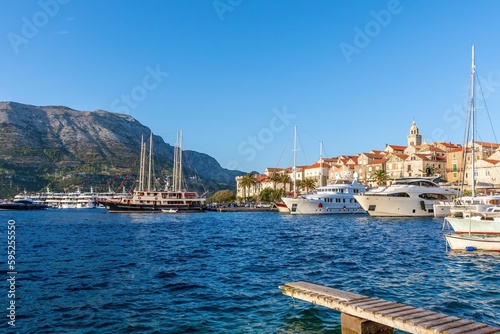 View of a beautiful old town of Korcula on Korcula island in Adriatic sea in Croatia