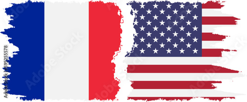 United States and France grunge flags connection vector