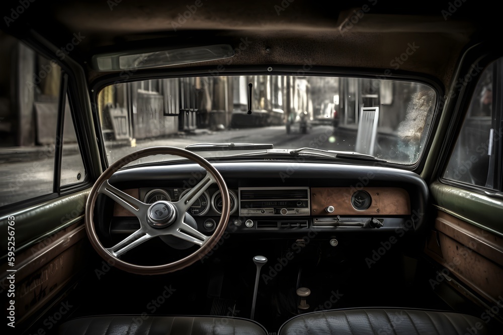 car interior with a street in the background 