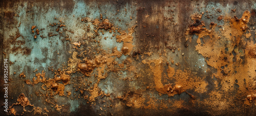 rusty metal background with blue and brown paint. Generative Ai