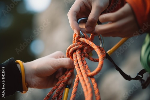 close up of a person climbing a rope, ai generative