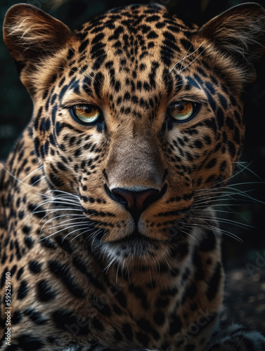 Close up of a leopard looking at the camera. Generative AI
