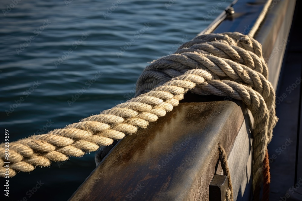 Fototapeta premium sailing boat on the sea,ropes on a sailboat,ai generative