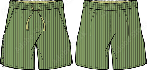Linen sartorial suit Shorts design flat sketch vector illustration, Casual shorts concept with front and back view, printed walking bermuda shorts design illustration