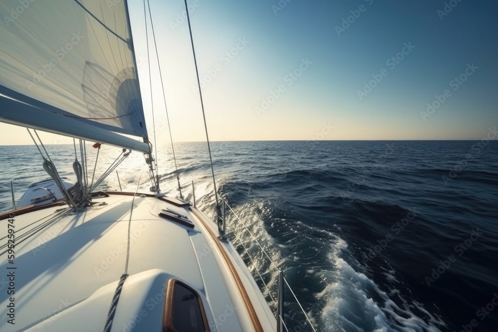 Obraz premium sailing boat on the sea,ropes on a sailboat,ai generative